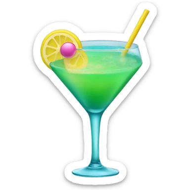 Bluish green cocktail with pink and yellow sticker