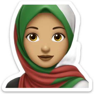 A hijabi teenager moroccan girl wearing oversized things and raising moroccan and Palestinian flag sticker