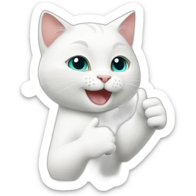 White cat gives a thumbs up sticker