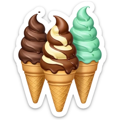 triple scoop vanilla, chocolate, mint ice cream in a cone, colorful and bright sticker