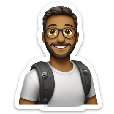 Tech geek student wearing a pair of glasses with slight beard on his face with a good smile and having a backpack on either side of his shoulder  sticker