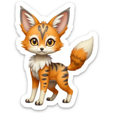 Big-eared big-eyed cute realistic animalistic feral digitigrade 4-legged anime-styled Meloetta-Trico-Lykoi-Vernid-Sergal-Serval-hybrid-fusion-creature-animal, full body sticker
