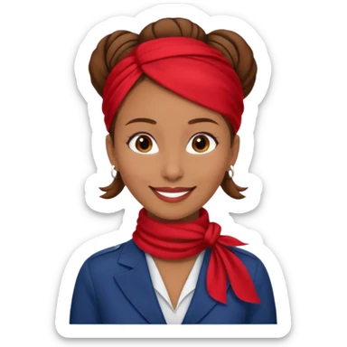  flight attendant, Light Brown skin, brown hair in single bun, neck scarf sticker
