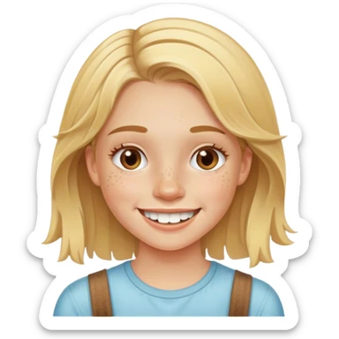 Dirty blond girl with freckles and braces smiling sticker