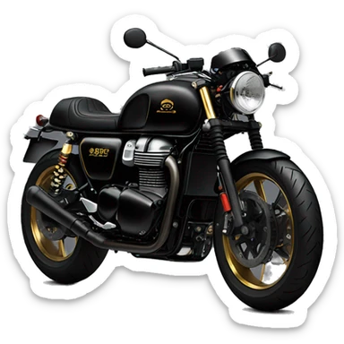 black triumph cafe racer with subtle gold accents and a tail tidy sticker