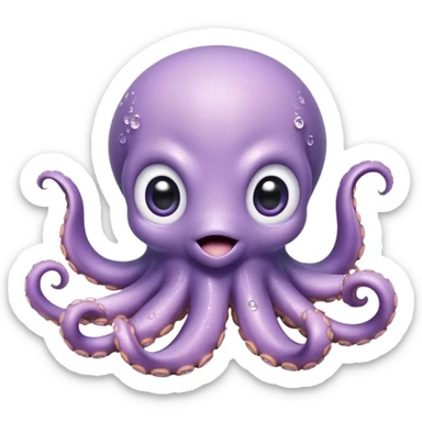 Cinematic Cute Baby Octopus Portrait Emoji, Head tilted slightly in a curious and endearing way, featuring a smooth, rounded light blue-purple body with enormous, sparkling eyes filled with warmth and innocence, delicate tentacles curling playfully, Simplified yet irresistibly adorable features, highly detailed, glowing with a soft, dreamy marine glow, high shine, affectionate and gentle, stylized with a touch of whimsical deep-sea charm, soft glowing outline, capturing the essence of a tiny, inquisitive octopus that looks ready to gently drift into your heart! sticker