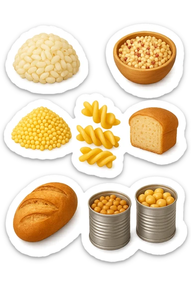 emoji stile iphone 3d di questi elementi che fluttuano in aria:

Riso, quinoa, avena, miglio, couscous senza glutine
Pasta e pane gluten-free
Farro a lievitazione lunga
Lenticchie e ceci in scatola

 che fluttuano in aria, iperealistico 4k sticker