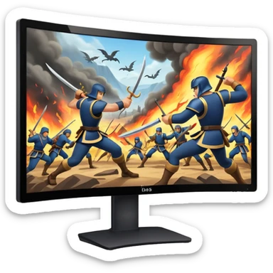 Create a curved monitor with fighting on the screen sticker