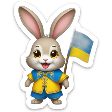 smiling rabbit dressed in a costume  Ukrainian flag sticker
