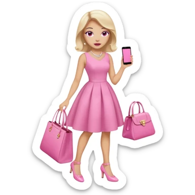 Pink dress and shoes and makeup and bag sticker