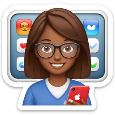 Make an emoji of a girl (no glasses) with brown hair who is teaching how to use iMessage to a class sticker