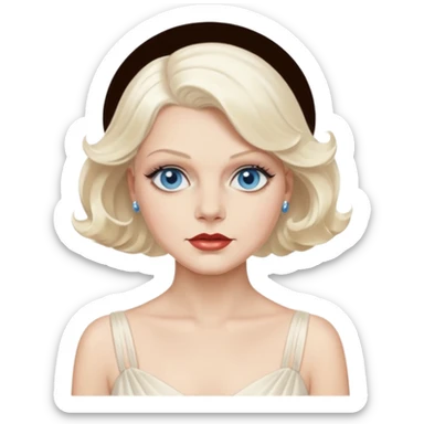 Jean Harlow with blue eyes, platinum blonde hair, ivory outfit sticker