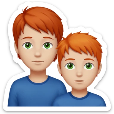 two boys one dark brown hair and green eyes and the other orange hair, blue eyes and light skin sticker