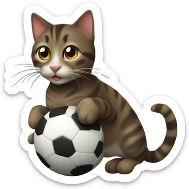 dark brown tabby cat playing soccer sticker
