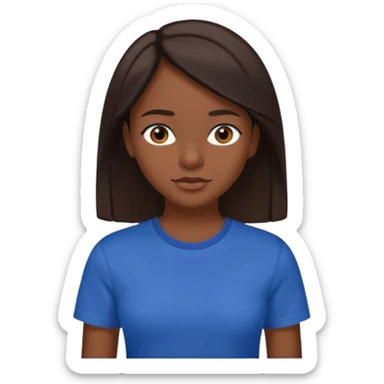  Una donna con una maglietta a mezze maniche blu scuro, i capelli lisci,lunghi,castani scuro e gli  occhi marroni sticker