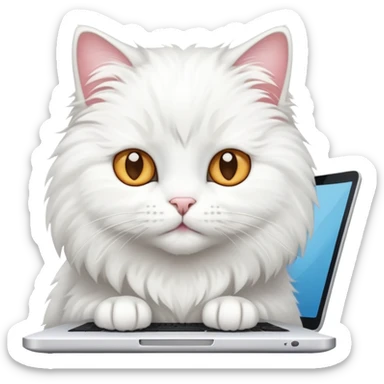 White cat with PC sticker