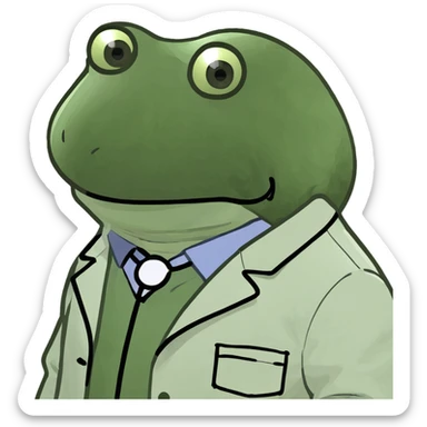 bufo frog wearing doctor's coat, extremely sad expression, facing forward sticker