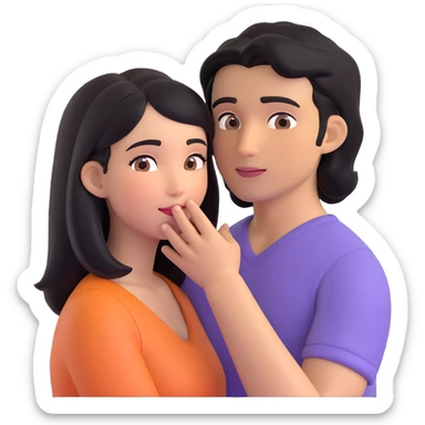 An emoji of a happy couple, the woman has long black hair and a light brown skin tone, while the man has short black hair and a white skin tone. They are in a romantic pose, expressing love and joy with warm facial expressions and affectionate gestures. sticker
