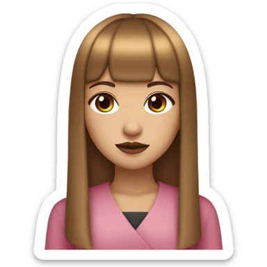 girl with medium neutral skin tone, long straight hair with japanese bang, golden brown hair color, dark brown eyes, doe eyes, pink lip that suit her skin tone sticker