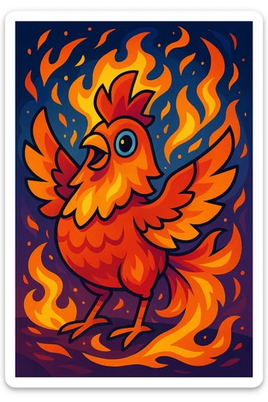 magical fire chicken, vibrant fantasy style, colorful, dynamic, fantasy art sticker