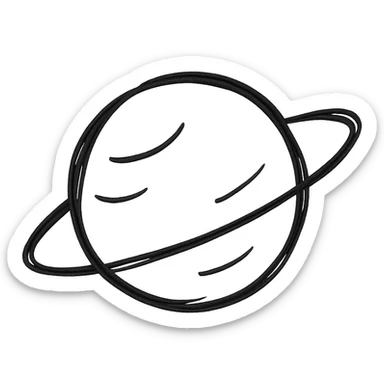 hand drawn silhouette of a planet, minimal, black on white background sticker