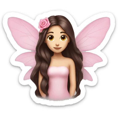 Beautiful, rose, fairy, pink, long dark brown hair, big wings, fair skin sticker