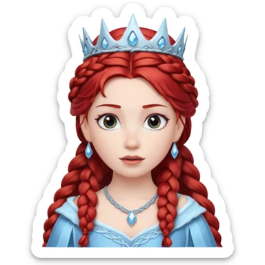 braided hair ice princess with dark crown, red hair sticker