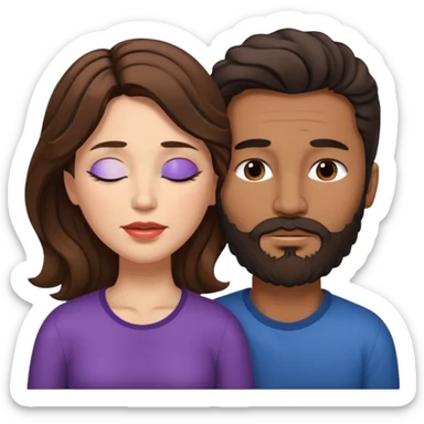 White woman (brown hair with eyes closed) and brown man with black wavy hair (has a a beard with his eyes closed too),The woman has her lips on the forehead of the man. sticker