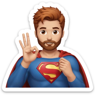 Adult Superman-with redish brownish messy hair-full trimmed beard- making hand heart emoji sticker