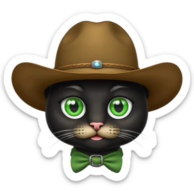 combine the cowboy empjis with a bclack cat emoji and make it have a black thick moustache sticker
