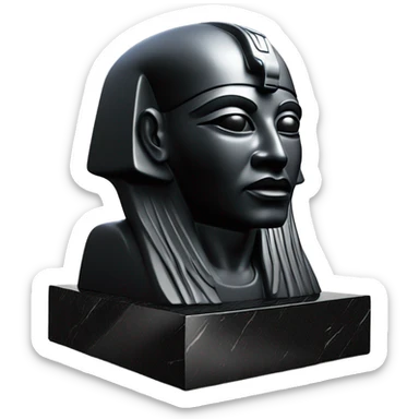 Osiris crook and flail obsidian statue on granite 30 ton brick, massive size, sunlight behind, sunset colors, reflections on black stone polished clean perfect, photography angles sticker