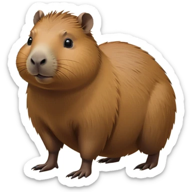 cinematic-capybara-realistic-full-body-on-all-fours-emoji,-plump-and-relaxed-body-soaking-in-the-warm-sun,-short-brown-fur-slightly-ruffled,-head-tilted-dramatically,-calm-expressive-eyes-exuding-serene-wisdom,-simplified-yet-realistic staring at the camera ina. comical way sticker