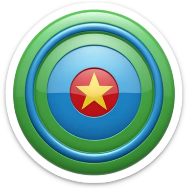 A glossy 3D emoji icon of the Romani flag. The flag is a horizontal bicolor, blue on top and green on bottom. A red spoked wheel chakra symbol is centered across the middle. The style is cute, rounded, shiny, plastic texture, digital icon art, isolated on a plain background. sticker