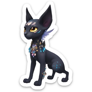 cool punk kawaii anime edgy distinguished ethereal elegant beautiful fantasy black ethereal fantasy nargacuga-Noivern-sphynx-Quiana-Fakemon collar harness jewels full body sticker