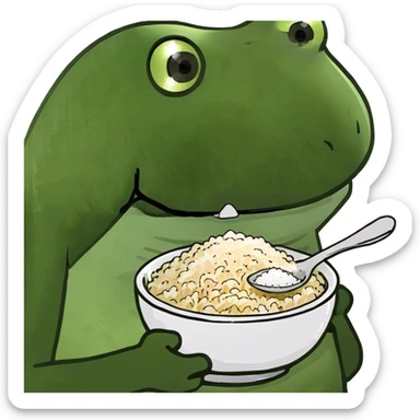 Bufo eating a bowl of rice with a spoon of salt  sticker
