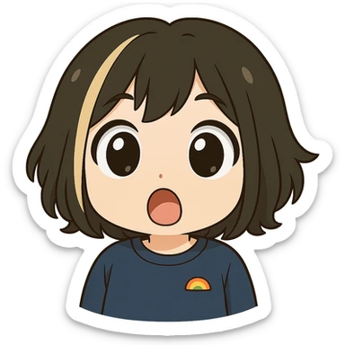 Edit this exact chibi girl to have a surprised expression while keeping the same anime chibi style, face, hair, and outfit. Remove the tears. Add wide open eyes, raised eyebrows, and a small open mouth in an 'O' shape. Maintain transparent background, sized for Twitch emoji use. sticker