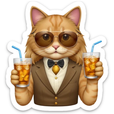 cat long  in drink holders with sunglasses dikkine dress sticker