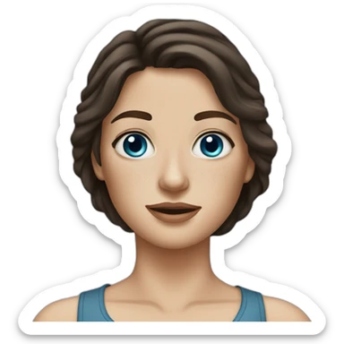 white woman with blue eyes, long dark brown hair and freckles  sticker