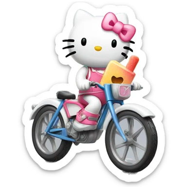 hello kitty on a bike with a popsicle sticker