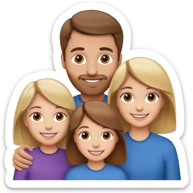 happy white family with one brown hair dad, one brown hair mom, one blonde girl, and one brown hair girl sticker