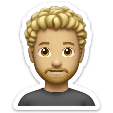boy blonde with surfer curly hair and beard, pronounced jaw sticker