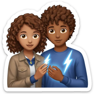 a 15 year old girl with brown curly hair but she has lightnings in it with a brown haired boy who gave her a promise ring sticker