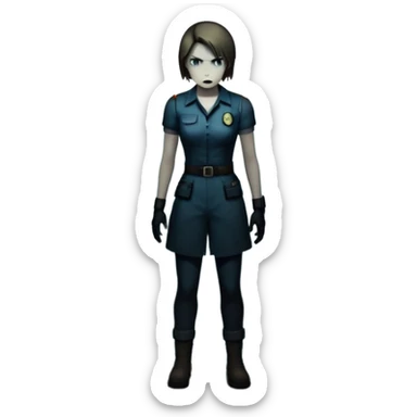 An icon featuring a dark, eerie atmosphere with a spooky environment, inspired by horror games like Resident Evil. The design includes ominous lighting, creepy shadows, and a silhouette of a character in distress. Transparent background enhances the chilling vibe of the scene. sticker