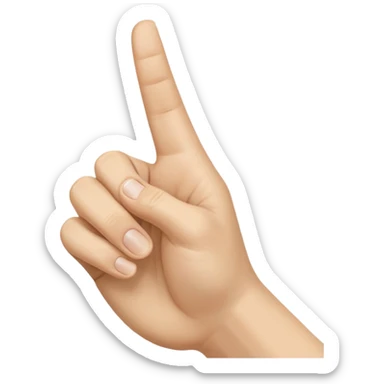 A realistic close-up photo of a right hand entering the frame from the bottom right corner, back of the hand facing the camera, pointing diagonally upwards to the left with only the thumb and index finger extended in a finger gun or L-shape gesture, other fingers closed and tucked in. sticker