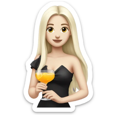 Pale girl with long black hair with chest holding cocktail sticker
