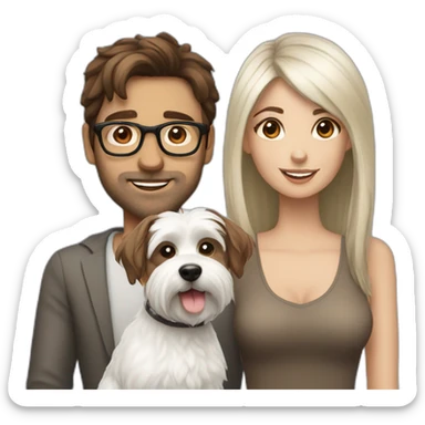 Brown hair man with glasses anda with westie dog girl sticker