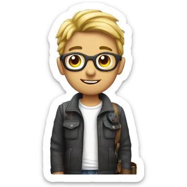 a young man with a camera sticker