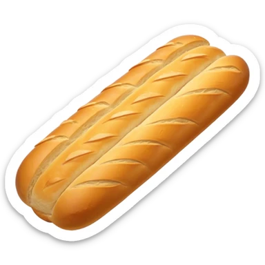baguette bread object icon, crispy golden crust, detailed bread texture, 3D cartoon, mobile game icon style, centered, clean background, soft shadow, no text, no watermark
 sticker