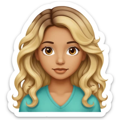 Latina girl with just a few highlights long wavy lose curls hair sticker