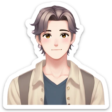 Gorgeous romantic hot attractive anime style modern anime shojo guy with pretty ponytail hair and colorful eyes and blushing face aesthetic trending style  pastelcore cottagecore kawaiicore sticker